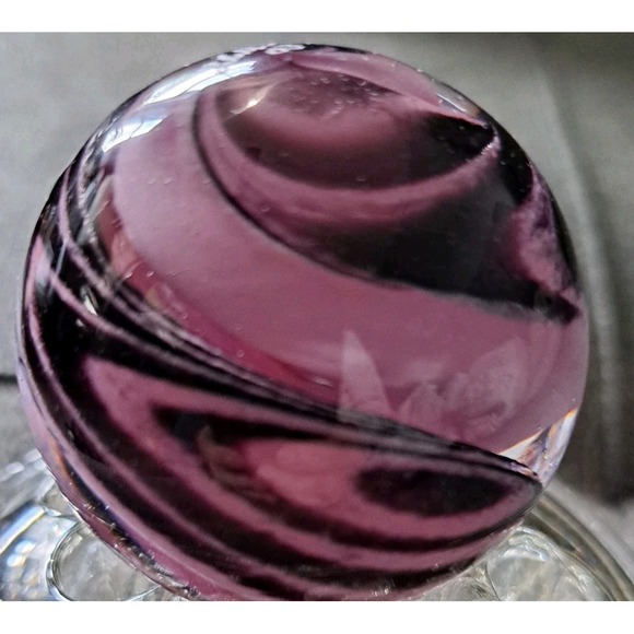 The Unbranded Brand Other - Signed Artist Handmade Art Glass Marble Pink Purple Black Swirl Dated 2003 1.73"
